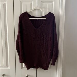 Women's V-Neck Knit Sweater in Deep Burgundy